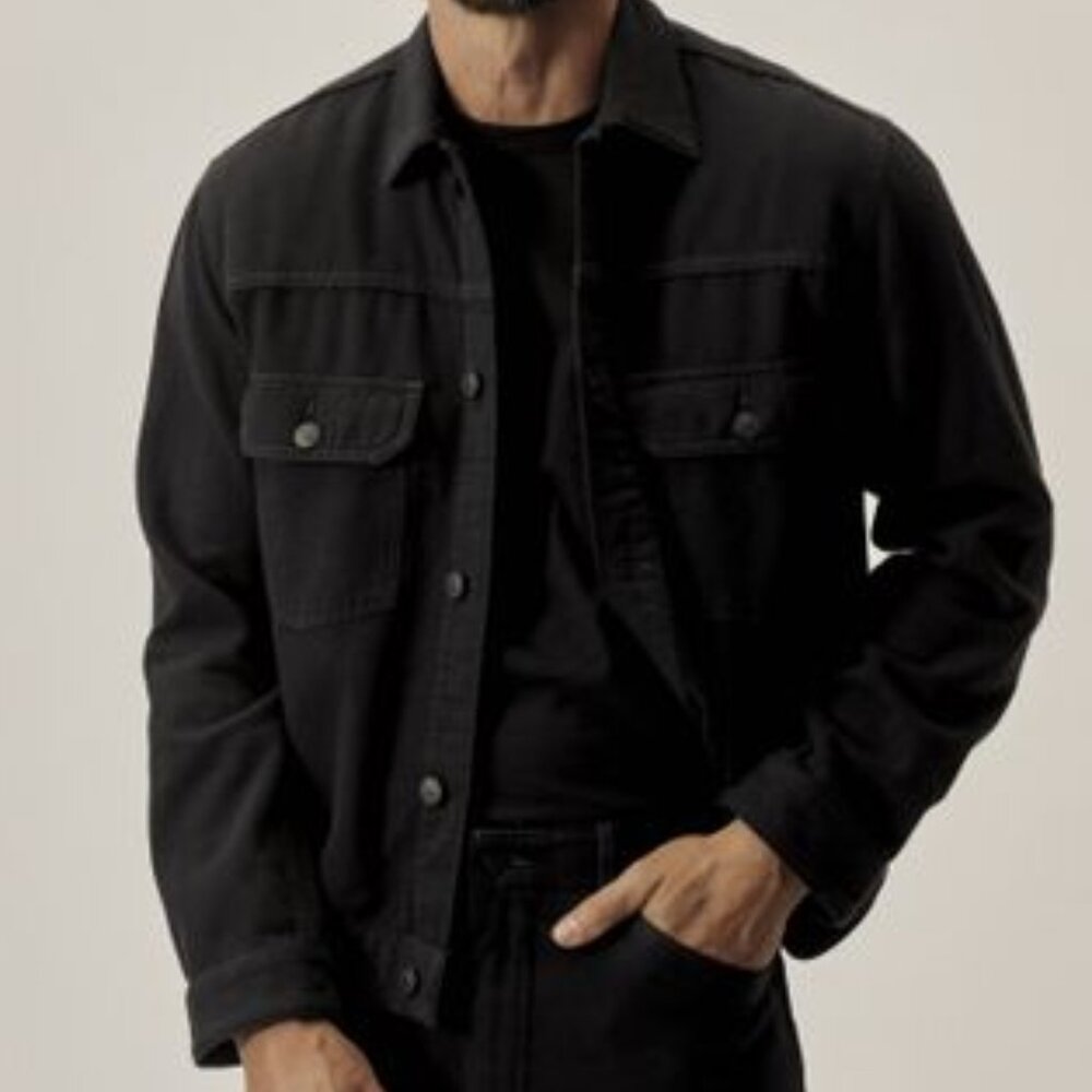 Men's Buck Mason Black Brushback Twill Trucker Jacket Size Large